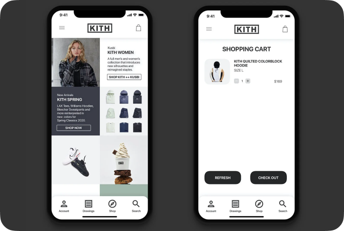 Kith mobile shopping interface exploration