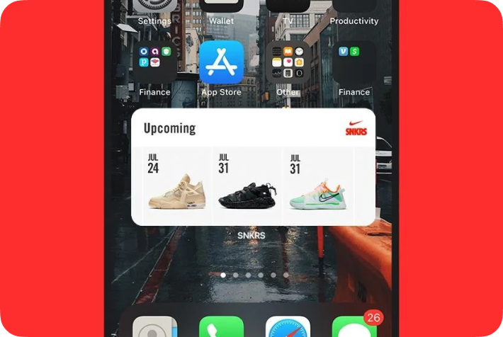 Nike shopping widget on an iPhone home screen