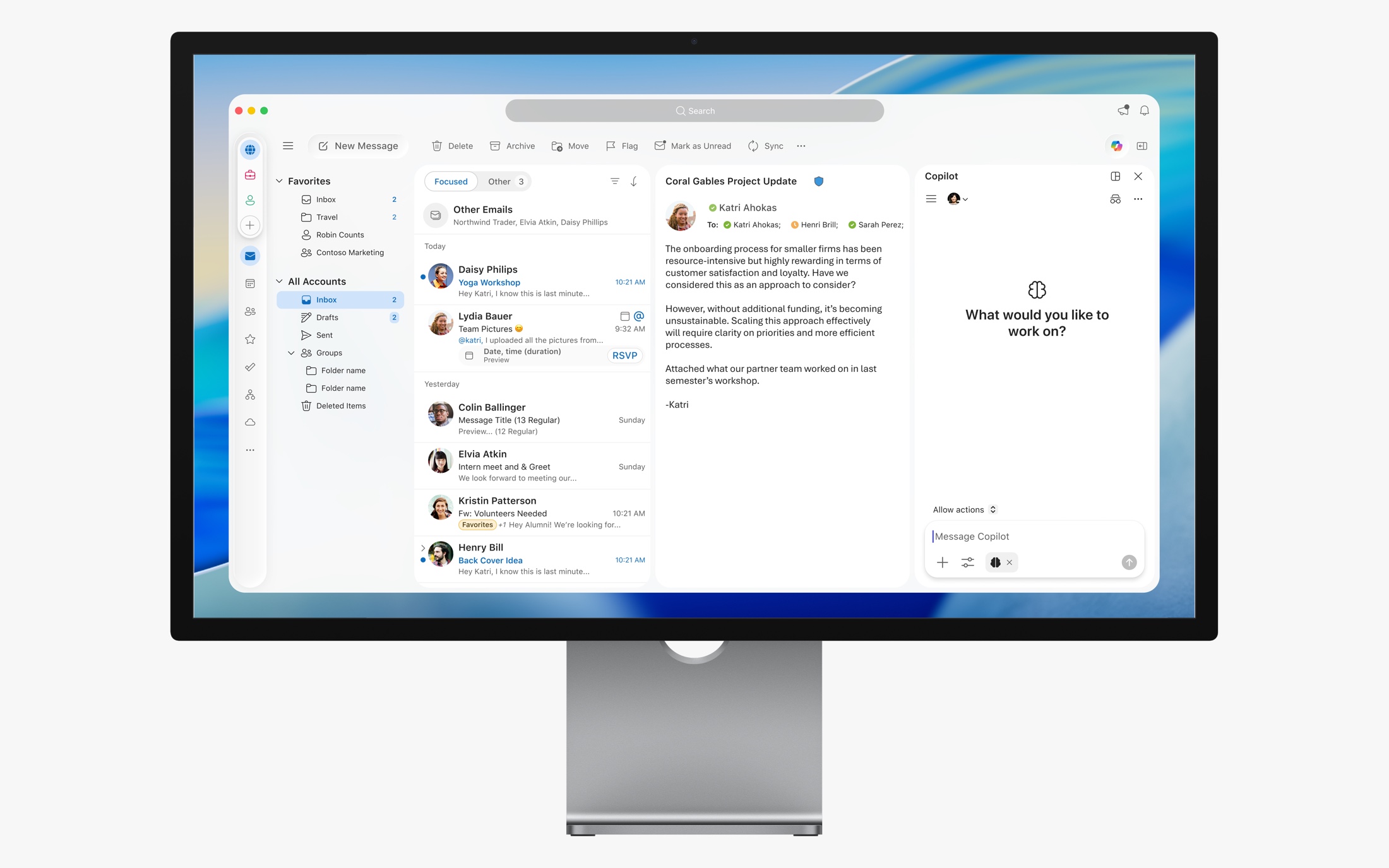 Copilot Chat integrated into the Outlook for Mac inbox and reading pane