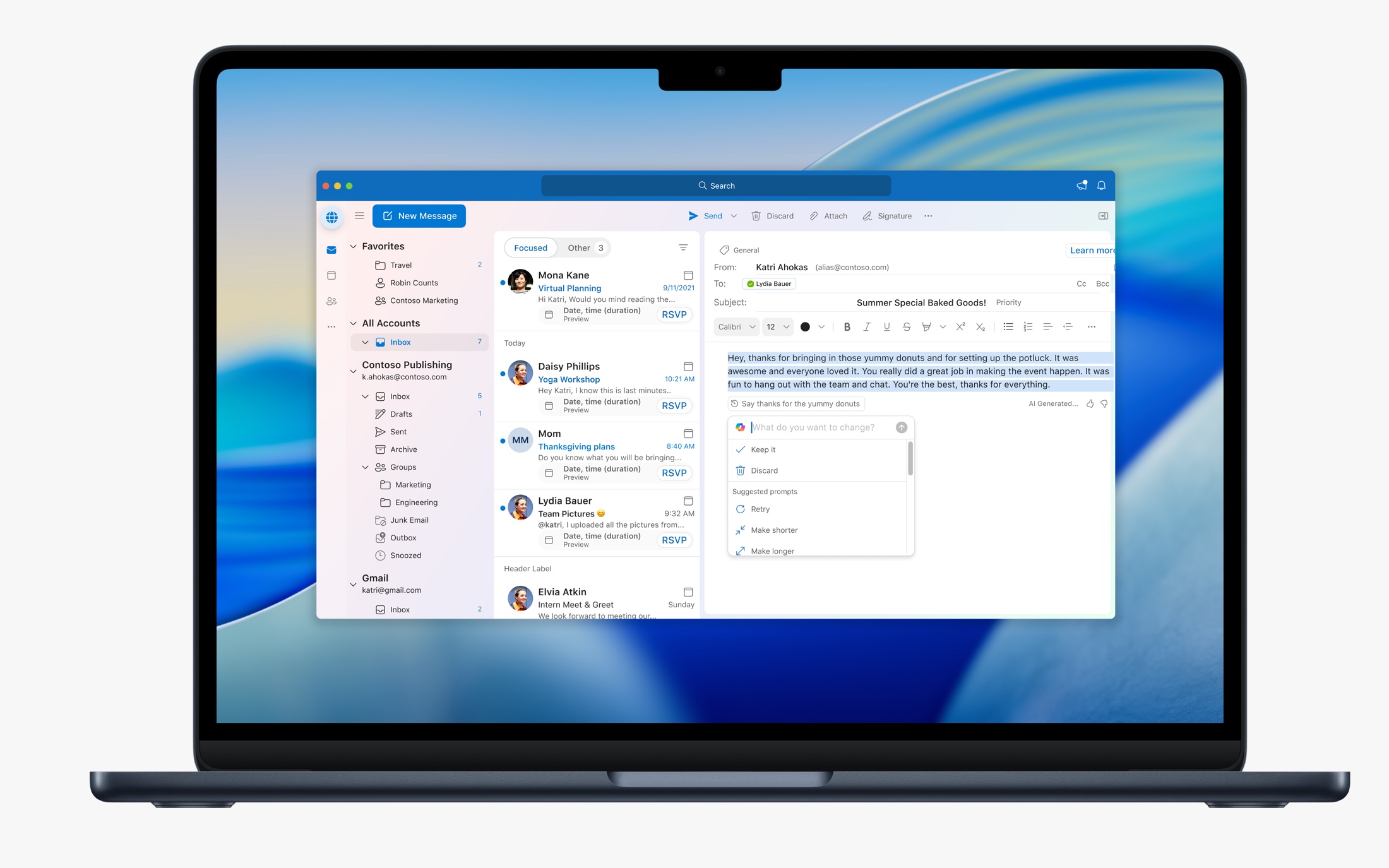 Outlook for Mac showing Compose with Copilot in the email writing surface