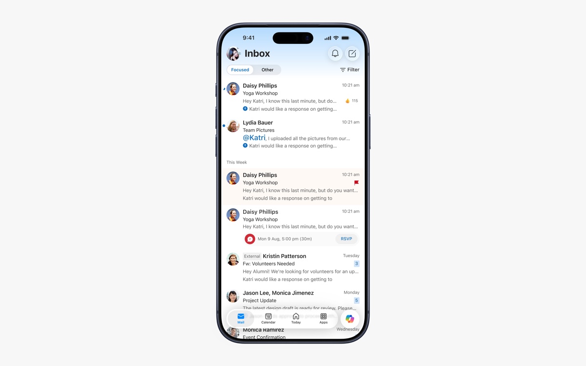 Outlook for iPhone with a gradient theme