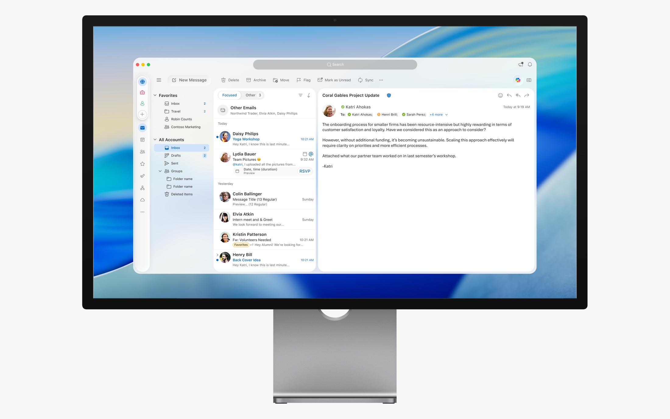 Outlook for Mac showing the OS26 liquid glass visual update