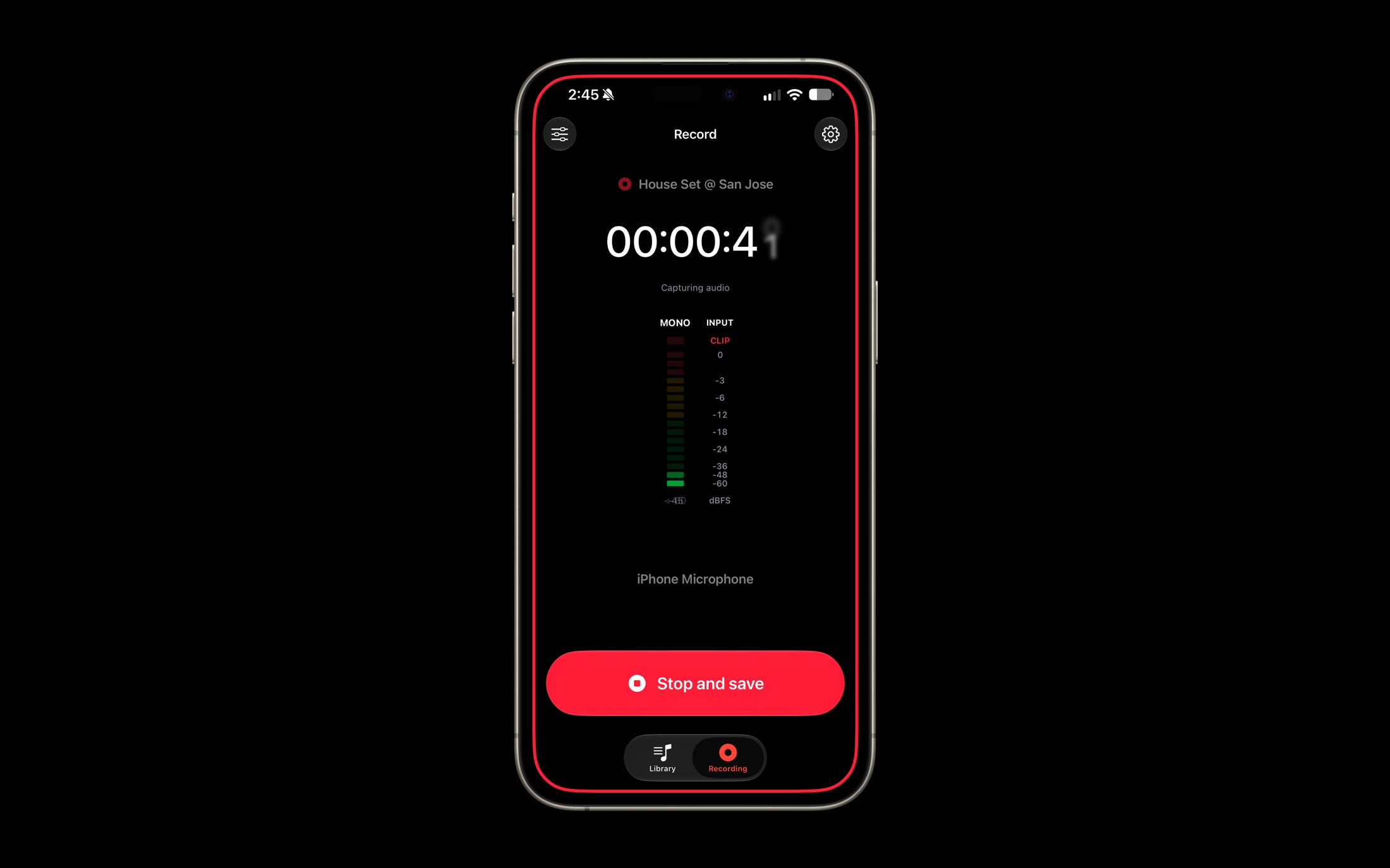 Redlined DJ Recording app shown on an iPhone