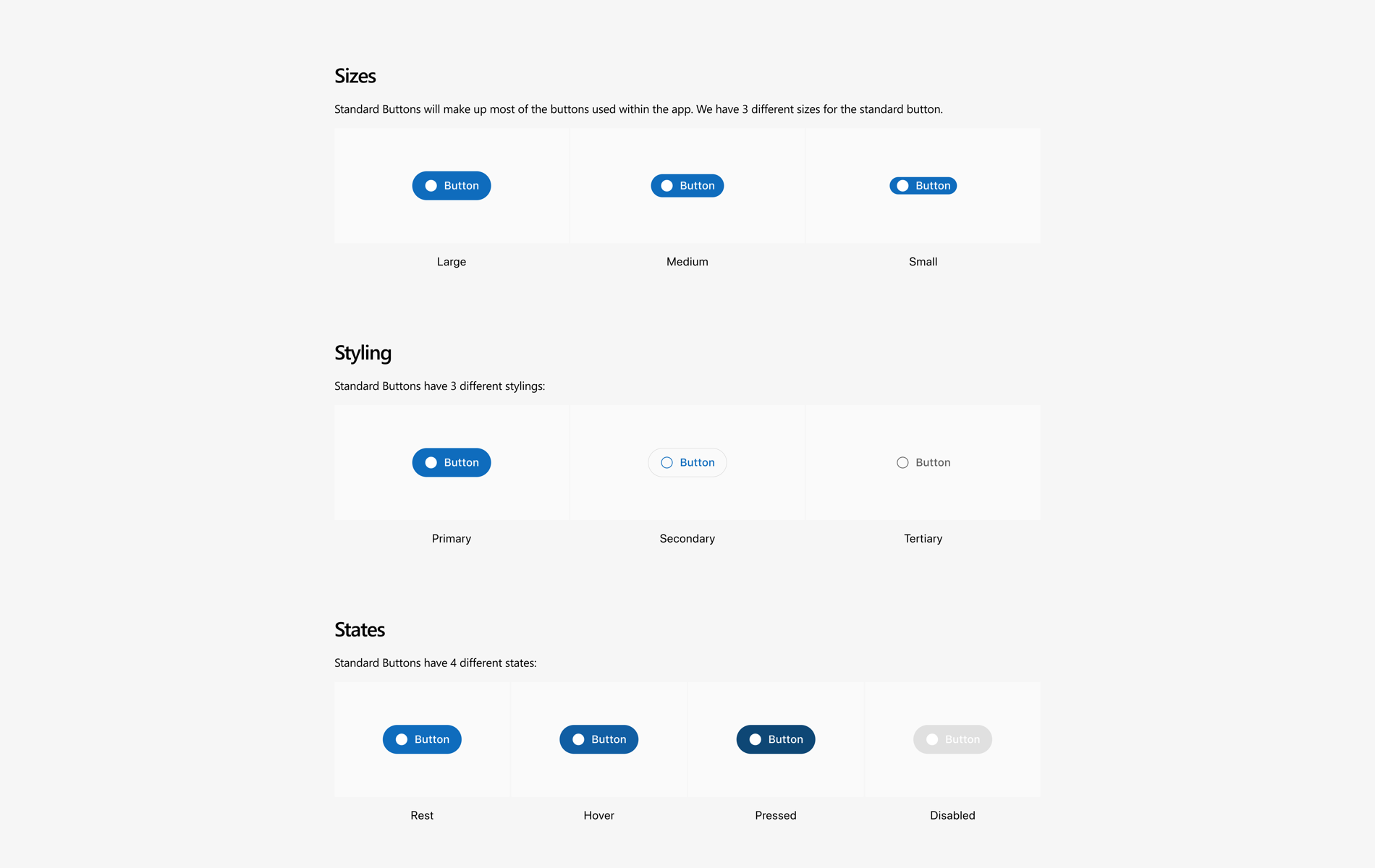 Outlook Mac button sizes, styles, and states