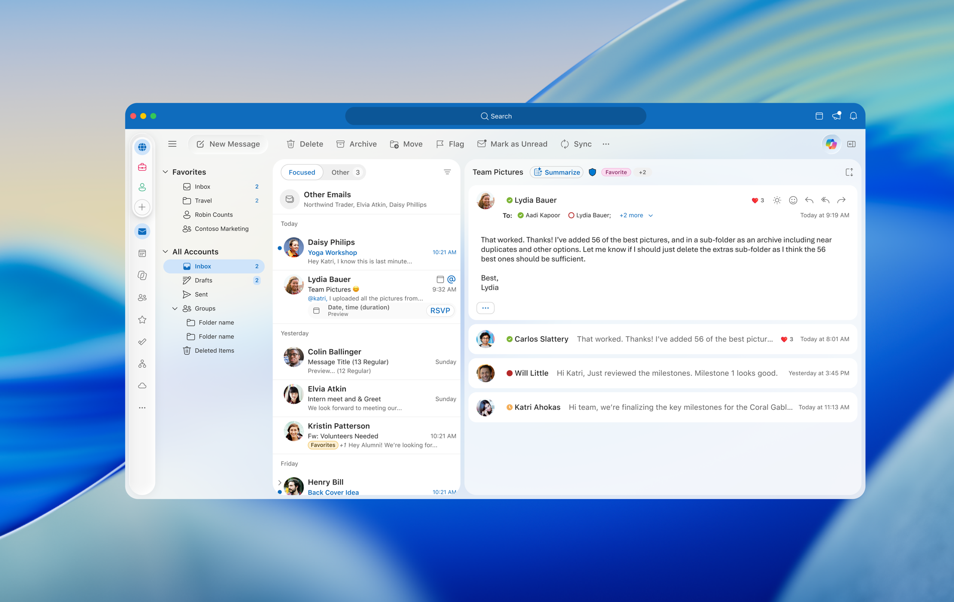 Outlook Mac product surfaces and component patterns